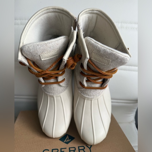 Sperry Saltwater Duck Boots Size 5 Ivory Wool Waterproof Winter Booties - Picture 9 of 10